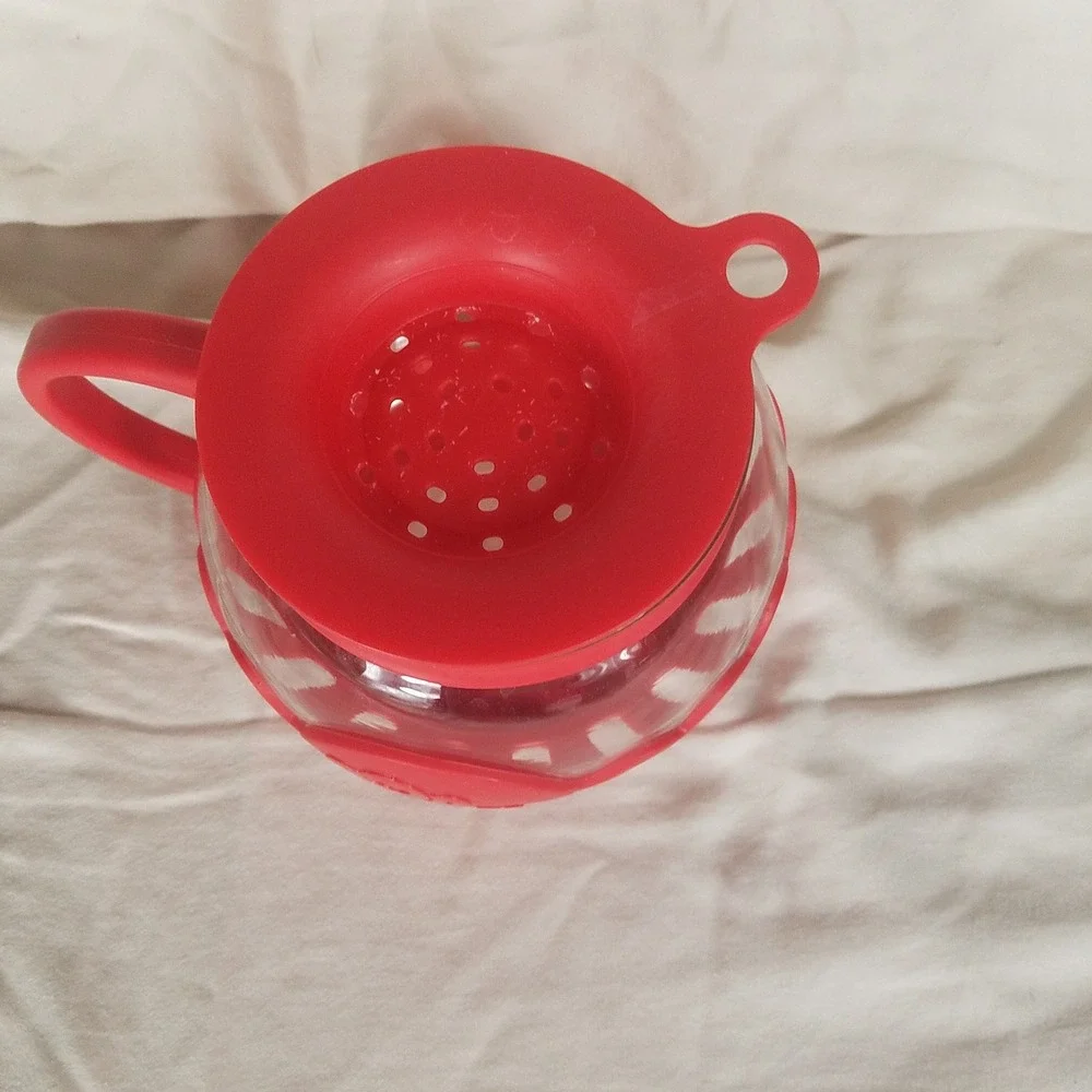 Micro-Pop Microwave Popcorn Popper 1.5 Quart Red Excellent‎ Glass Silicone Lid